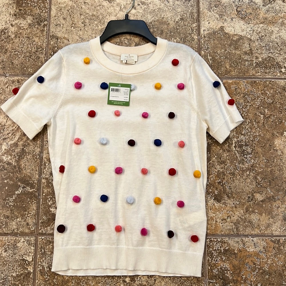 Size small shirt sleeve Kate Spade sweater with Pom poms NWT